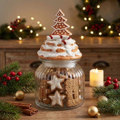 Christmas bonbonniere glass, fir cookie jar Ø11cm H21cm | Floristik24.co.uk