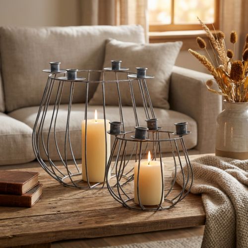 Candle holder metal grey mesh basket Ø25/10.5cm set of 2 | Floristik24.co.uk