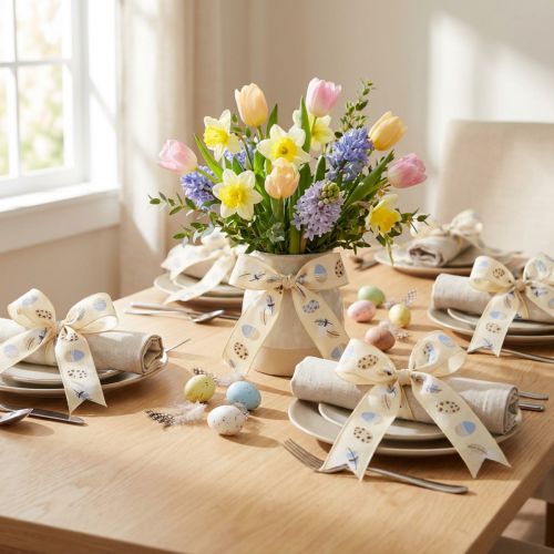 Gift ribbon Easter decorative ribbon Easter eggs cream 40mm 20m | Floristik24.co.uk