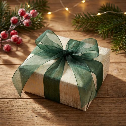 Organza ribbon green gift ribbon woven edge fir green 40mm 50m | Floristik24.co.uk