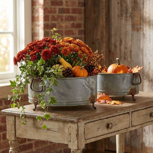 Decorative bowl base metal handle rust 42/46.5cm set of 2 | Floristik24.co.uk