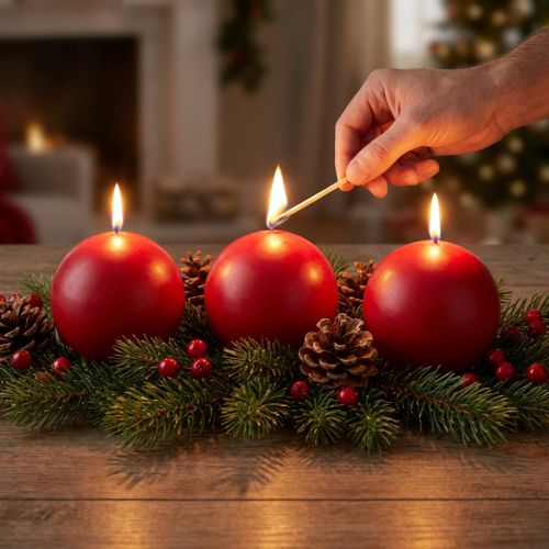 Set of 6 red ball candles, 100mm - Perfect for Christmas decorations and festive occasions, long burning time | Floristik24.co.uk