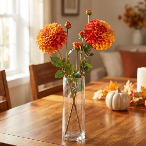 Artificial Dahlias Decoration Flowers Orange Red Ø10 L80cm 2pcs | Floristik24.co.uk