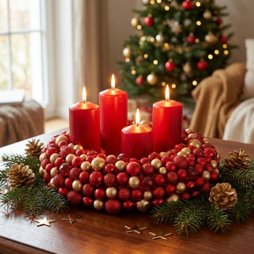 Advent wreath red gold ball wreath Christmas Ø33cm | Floristik24.co.uk