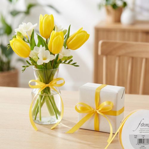 High-quality gift ribbon yellow satin ribbon 3mm × 50m | Floristik24.co.uk