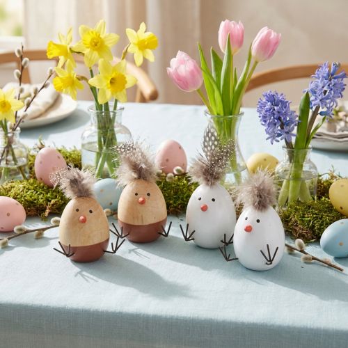 Easter chicks chicks Easter egg feathers white natural H9cm 4 pcs | Floristik24.co.uk
