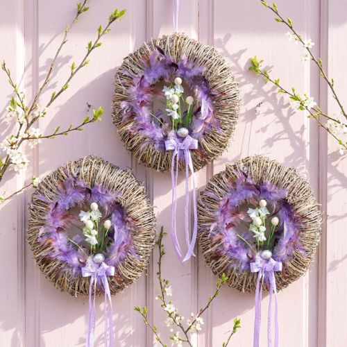 Product Feather wreath purple pheasant feathers decorative wreath Ø20cm 3 pcs
