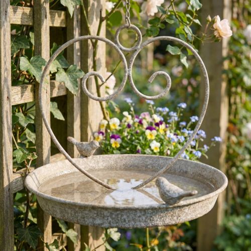 Birdbath metal with heart for hanging antique Ø21.5cm | Floristik24.co.uk