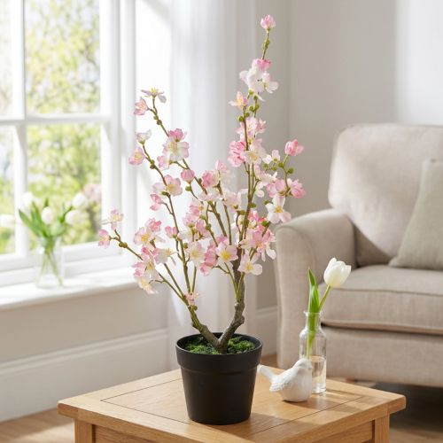 Almond Tree Large Artificial Plant in Pot Pink White 74cm | Floristik24.co.uk