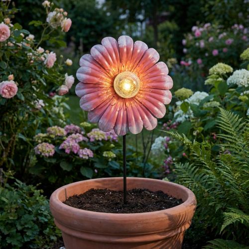 Solar LED Flower Garden Light LED Metal Pink Ø30cm | Floristik24.co.uk