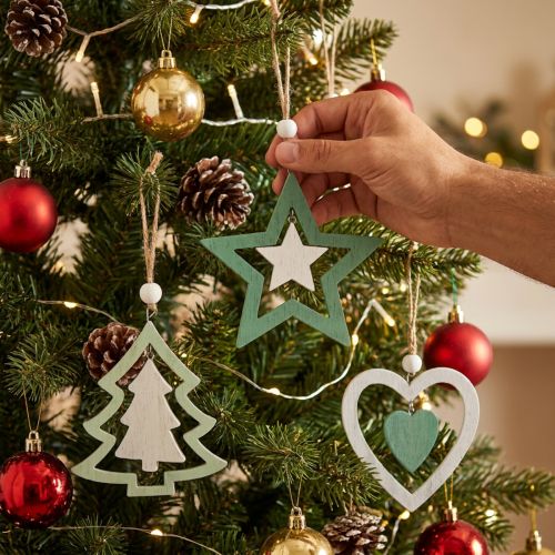 Christmas Tree Decoration Mix Green, White 10cm 9pcs | Floristik24.co.uk