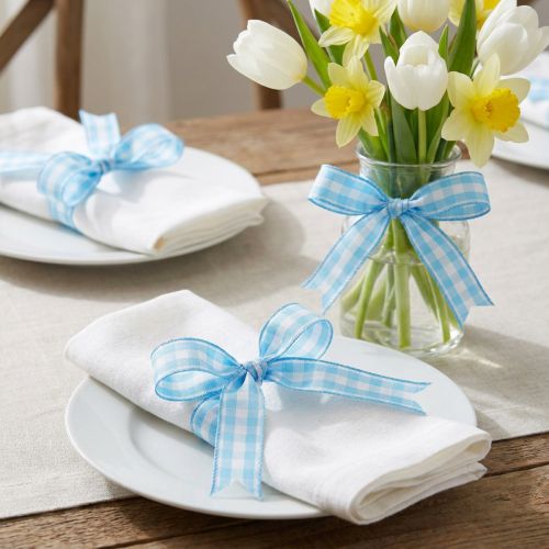 Decorative ribbon check with wire edge blue 15mm L20m | Floristik24.co.uk
