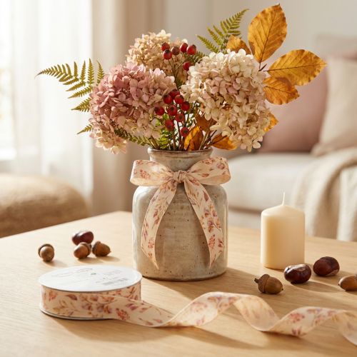 Decorative ribbon Autumn Gift ribbon Beige Pink 25mm 20m | Floristik24.co.uk