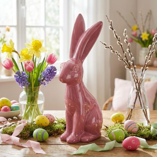 Product Easter decoration rabbit ceramic shiny figure for Easter and spring 37cm