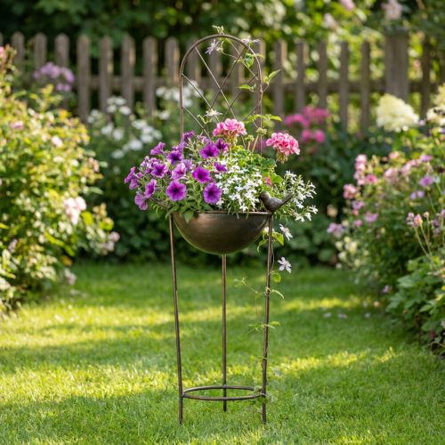 Decorative bird bath, flower bowl with trellis, nostalgic look, stylish garden accent, 75cm | Floristik24.co.uk