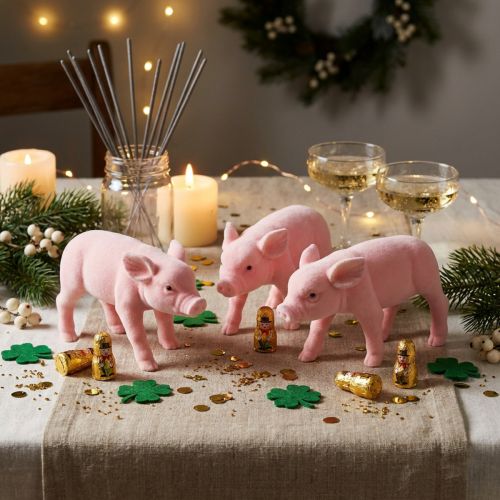 Lucky pig pink flocked 20cm 3pcs | Floristik24.co.uk