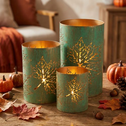 Lantern Autumn Tealight Holder Metal Ø8/10/13cm Set of 3 | Floristik24.co.uk