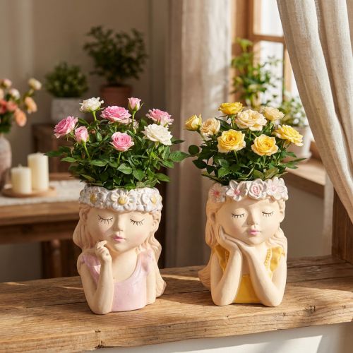 Planter Ceramic Dreaming Girl Assorted H19.5cm 2pcs | Floristik24.co.uk