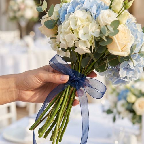 Product Organza ribbon gift ribbon dark blue ribbon blue selvedge 6mm 50m