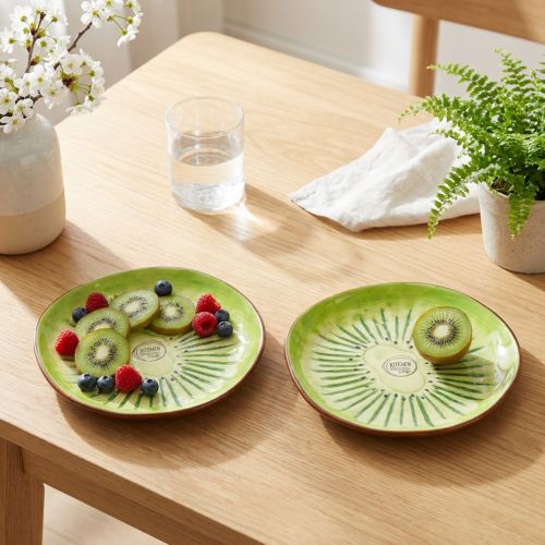 Product Round ceramic plates with kiwi motif, suitable for dining table or kitchen, 16cm, 2 pieces