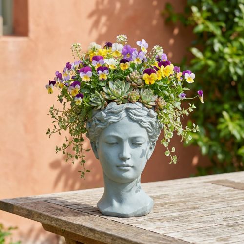 Antique-Style Plant Head Bust Graublau Ø8cm H15cm | Floristik24.co.uk