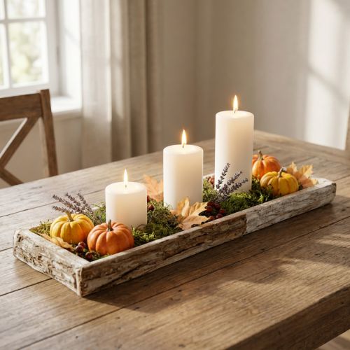 Product Wooden Tray with Bark Natural Whitewashed 59×20cm 2pcs