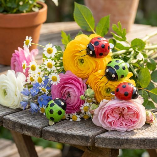 Ladybug with clip 4,5cm red, green 6pc | Floristik24.co.uk