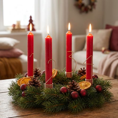 Product Candle decoration Advent numbers 1-4 matt gold metal H10cm 4 pcs