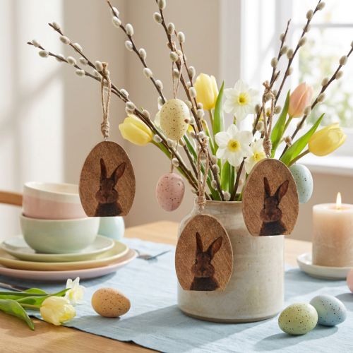 Easter Bunny Egg Hanging Ornament Wood 8×10.5cm 4pcs | Floristik24.co.uk
