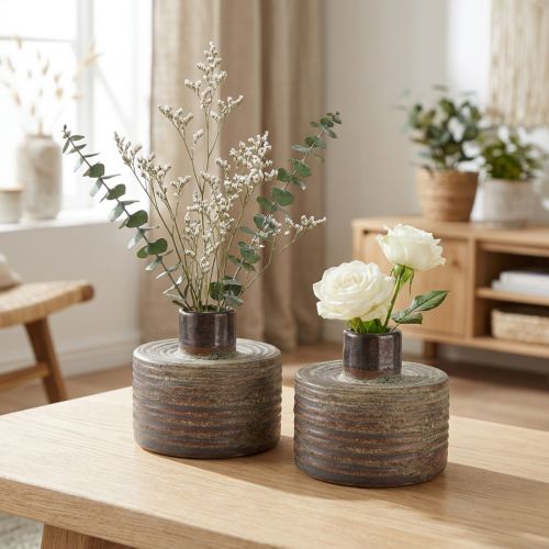 Decorative Vase Ceramic Ceramic Vase Brown Blue Grey 12x10.5cm 2pcs | Floristik24.co.uk