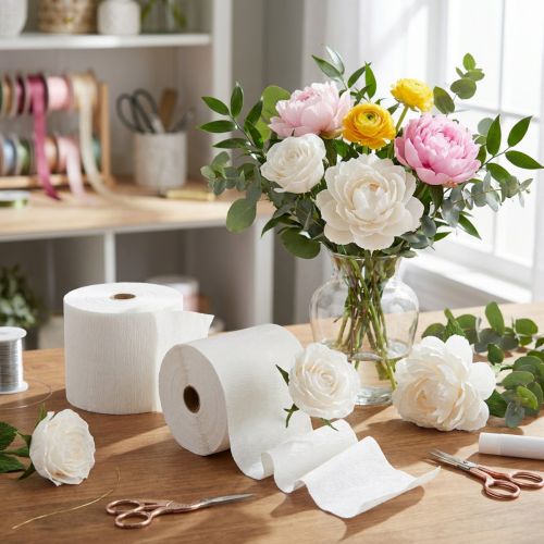 Flower Crepe White W10cm Grammage 128g/m² L250cm 2 pcs | Floristik24.co.uk