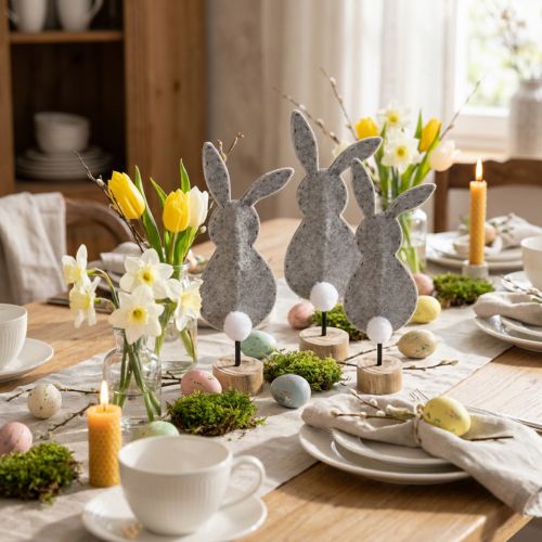 Stand Table Decoration Easter Bunny Decoration Felt Grey 28.5cm 4 Pcs | Floristik24.co.uk