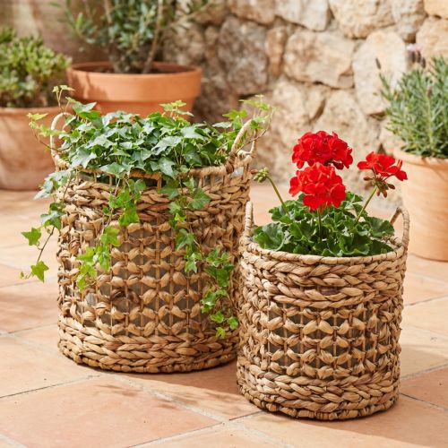 Set of 2 plant baskets made of seagrass and water hyacinth Ø31/26cm - decorative basket, flower basket, storage, eco-friendly, natural | Floristik24.co.uk