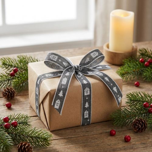 Product Decorative ribbon for Christmas houses and fir trees anthracite white 15mm 20m