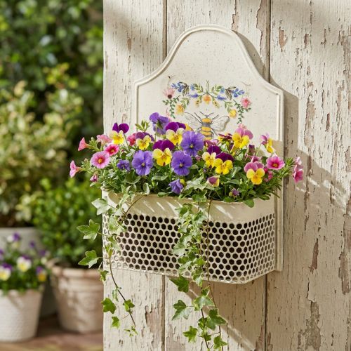 Product Hanging flower box metal bee cream colored L29cm