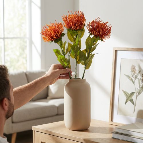 Pincushion Exotic Artificial Flower Orange Leucospermum Protea 73cm 3pcs | Floristik24.co.uk