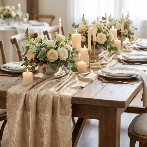 Table Ribbon Gold Beige Frayed Vintage W47cm L1.5m | Floristik24.co.uk