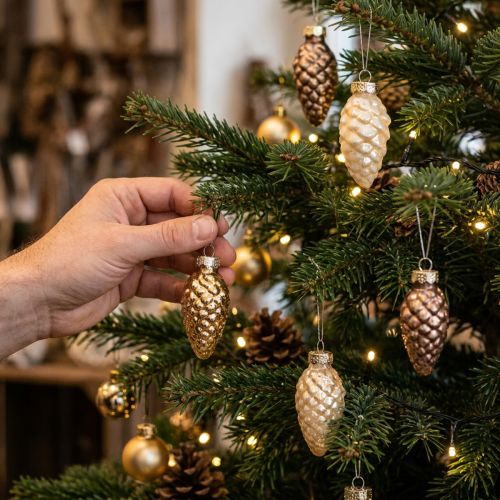 Glass cones for hanging, cones, glass, brown, gold, 5.5 cm, 14 pieces | Floristik24.co.uk