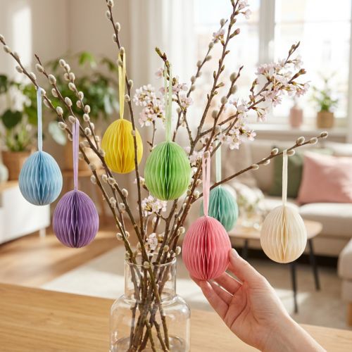 Honeycomb Eggs for Hanging Paper Decoration Easter Eggs Colorful 6cm 6 Pcs | Floristik24.co.uk