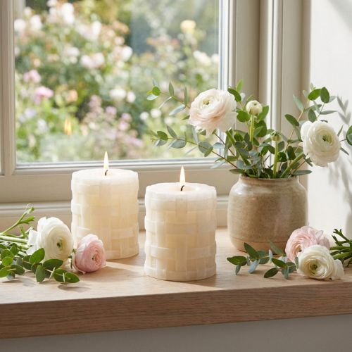 White Rustic Pillar Candles 80/65 Set of 2 Safe Vintage Decoration | Floristik24.co.uk
