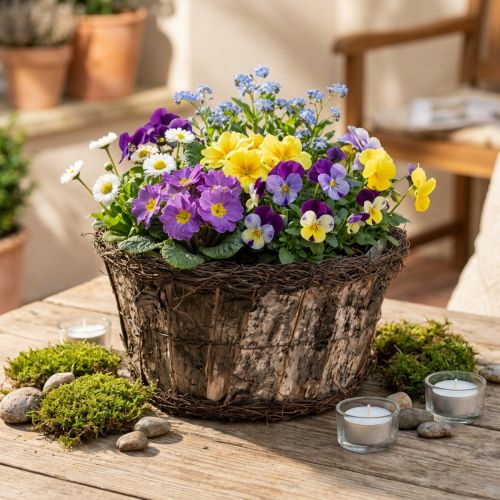 Birch bark flower pot with natural vine design, Ø28cm, H15cm, planter | Floristik24.co.uk