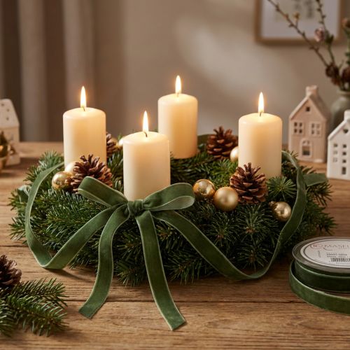 Velvet ribbon gift ribbon decorative ribbon green W10mm 20m | Floristik24.co.uk
