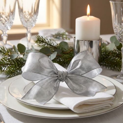 Gift ribbon silver with wire edge 40mm 25m | Floristik24.co.uk