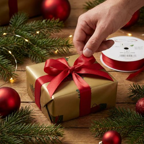 Red Satin Gift Ribbon 10mm x 50m for Decoration and Crafting | Floristik24.co.uk
