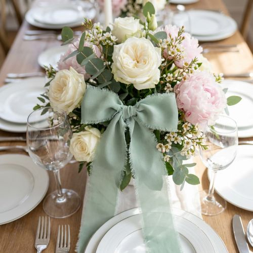 Fabric ribbon decorative ribbon with fringes sage green 40mm 15m | Floristik24.co.uk
