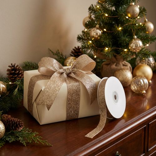 Product Decorative ribbon champagne glitter ribbon decorative ribbon W15mm L18m