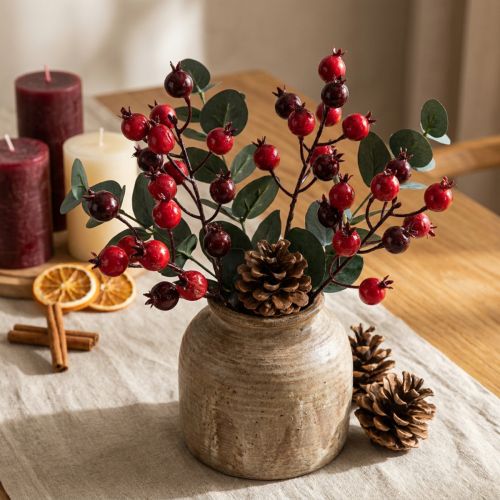 Product Artificial Pomegranate Branches, Red, 19 cm, Set of 4 for Vases and Floral Arrangements