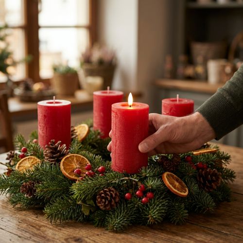 Product Red Real Wax LED Pillar Candle with 6 Hour Timer, 15 cm
