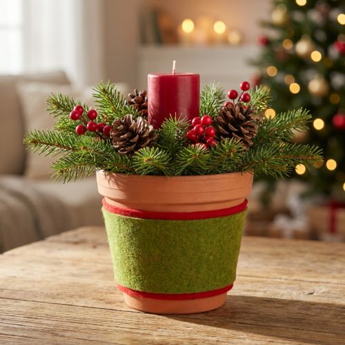 Product 100% Wool Felt Pot Wrap, 15 cm x 5 m, Reversible Green and Red Floristry Band