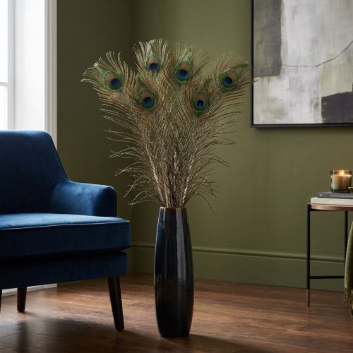 Peacock feather decoration, real bird feathers, long 75-85cm, 8 pieces | Floristik24.co.uk